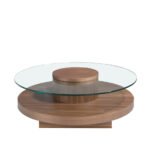 Round center table in tempered glass and Walnut wood