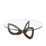 Walnut wood and tempered glass coffee table