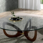 Walnut wood and tempered glass coffee table