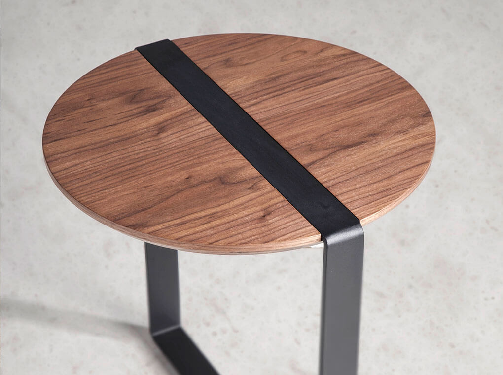 Walnut wood and black steel corner table