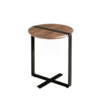 Walnut wood and black steel corner table