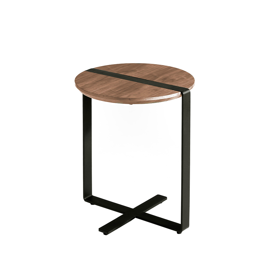 Table d’angle en bois de noyer et acier noir