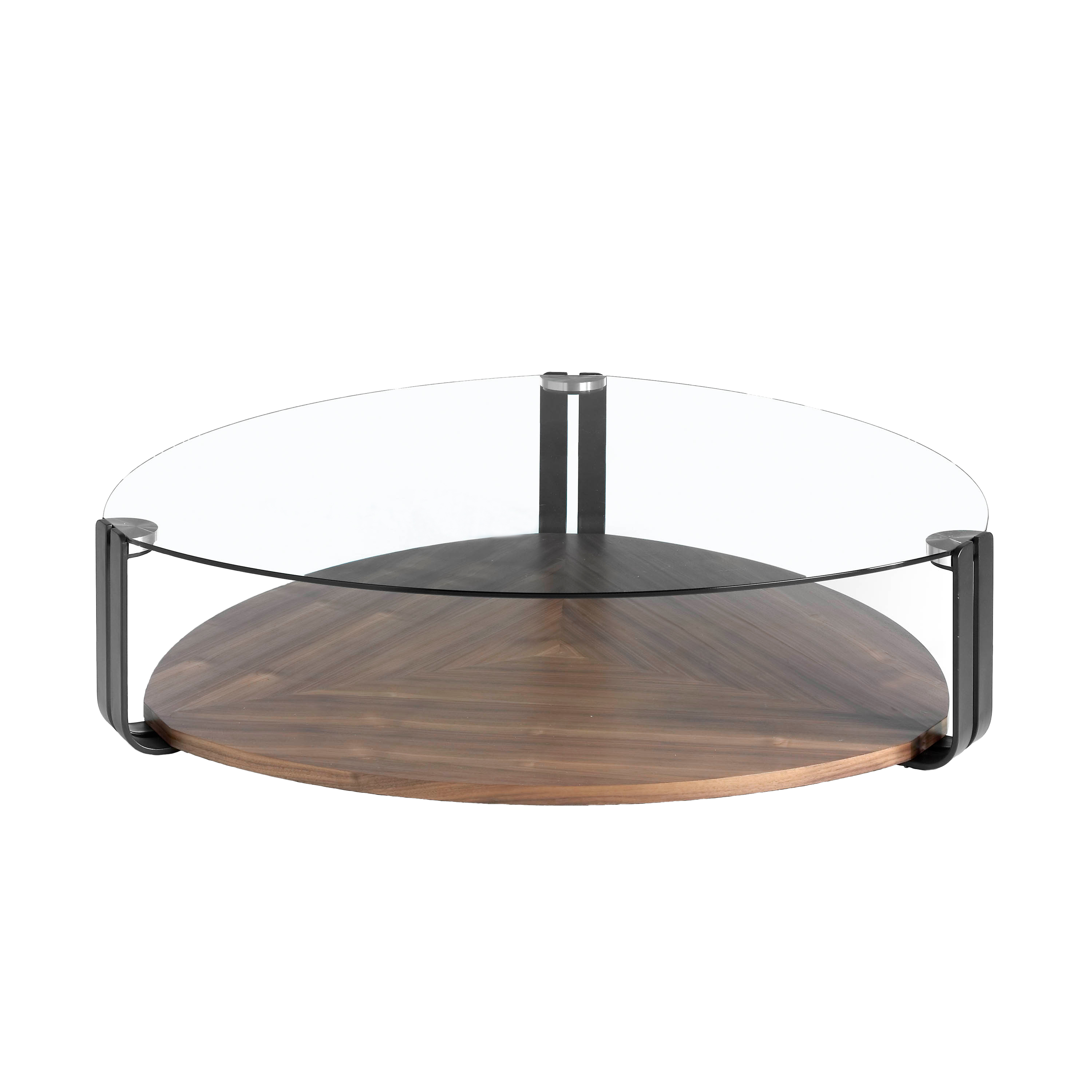 Walnut wood and tempered glass coffee table