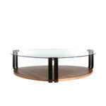 Walnut wood and tempered glass coffee table