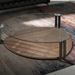 Walnut wood and tempered glass coffee table