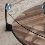 Walnut wood and tempered glass coffee table