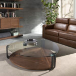 Walnut wood and tempered glass coffee table