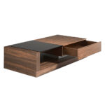 Mesa centro de madera Nogal y cristal tintado negro con cajón