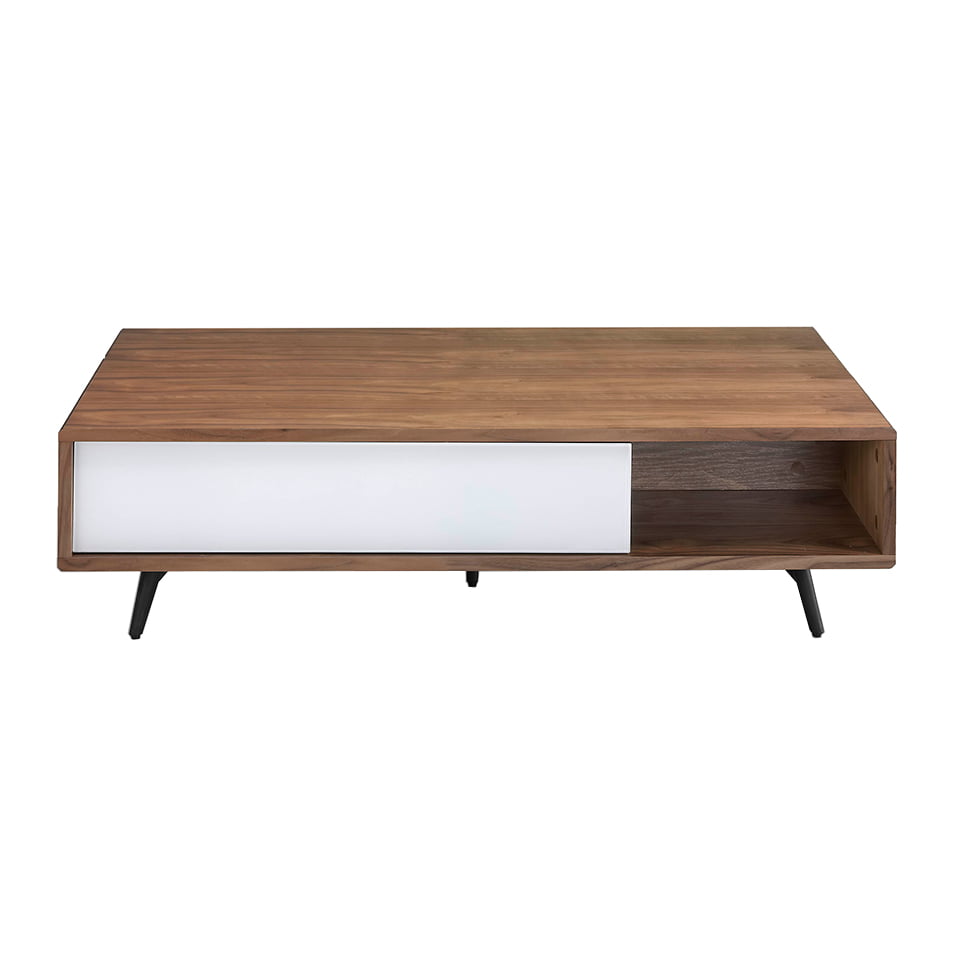 Walnut wood coffee table and white stained glass Walnut wood coffee table and white stained glass