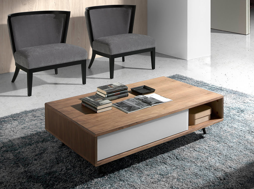 Walnut wood coffee table and white stained glass Walnut wood coffee table and white stained glass
