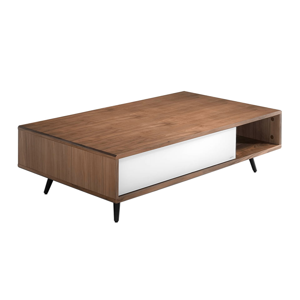 Walnut wood coffee table and white stained glass Walnut wood coffee table and white stained glass