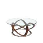 Round coffee table in tempered glass and walnut solid wood