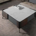 Square Wenge wood and porcelain marble coffee table