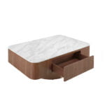 Coffee table walnut wood, white porcelain top and bronze base