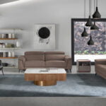 Coffee table walnut wood, white porcelain top and bronze base