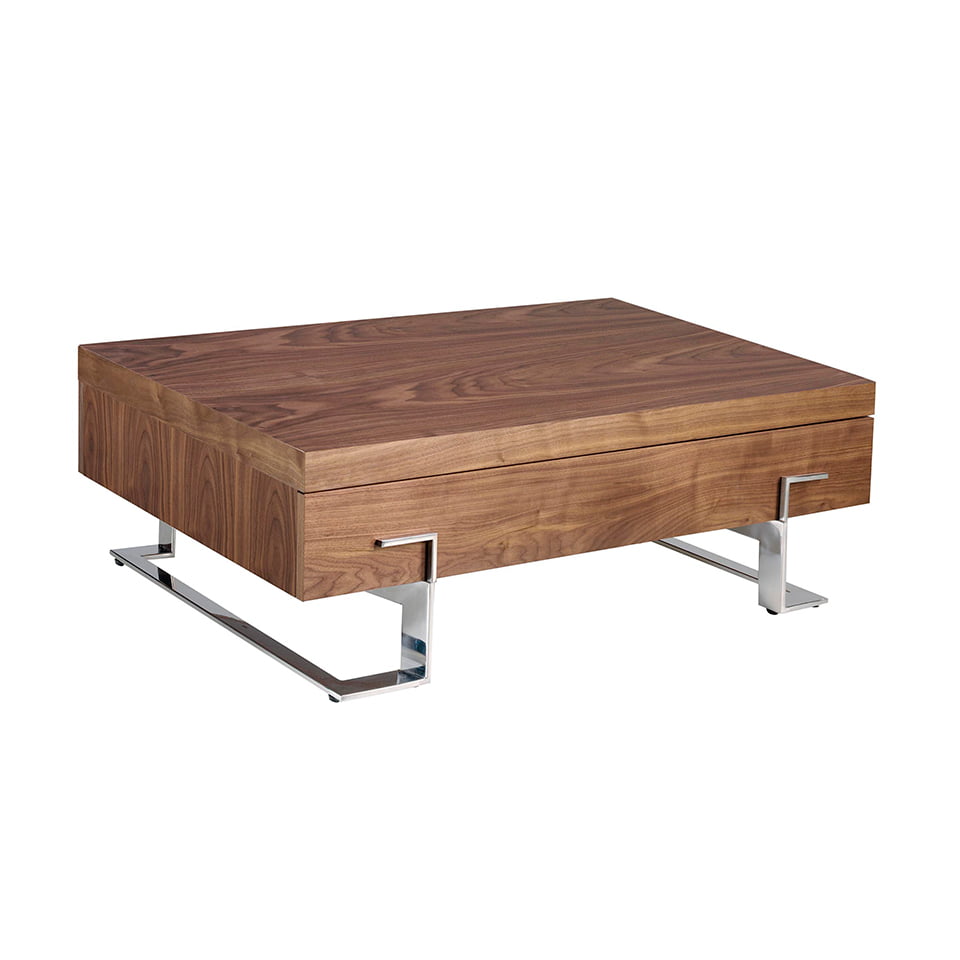 Coffee table in walnut wood and chrome-plated steel