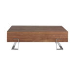 Coffee table in walnut wood and chrome-plated steel