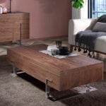 Coffee table in walnut wood and chrome-plated steel