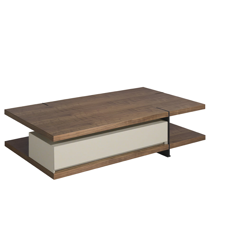 Table basse rectangulaire en bois de couleur brouillard et noyer