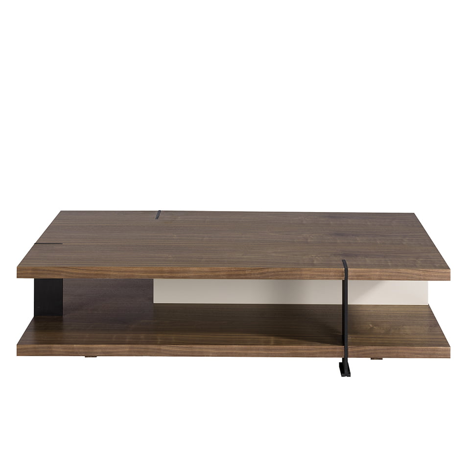 Table basse rectangulaire en bois de couleur brouillard et noyer