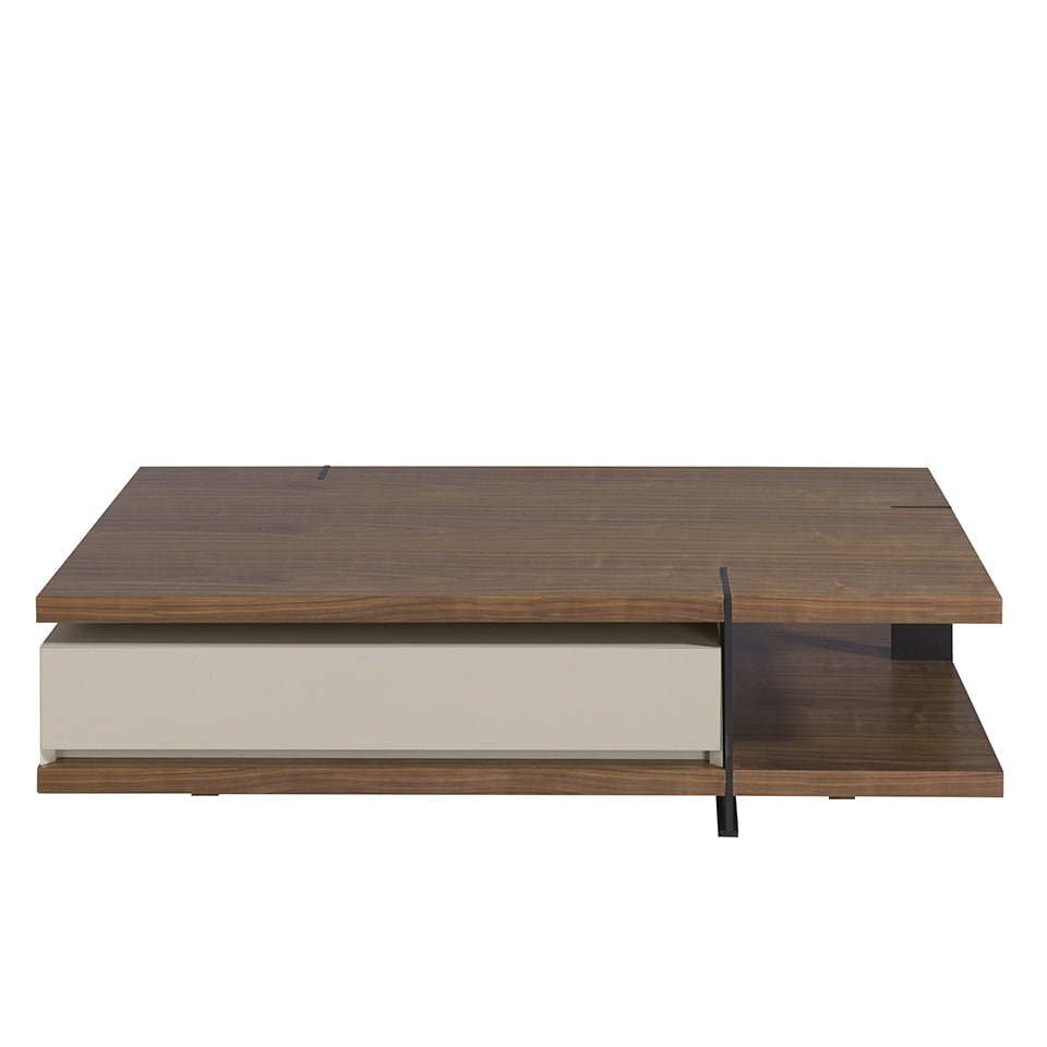 Rectangular coffee table in Fog and Walnut coloured wood