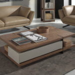 Rectangular coffee table in Fog and Walnut coloured wood