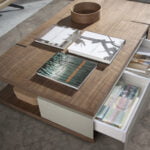 Rectangular coffee table in Fog and Walnut coloured wood