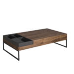 Table basse rectangulaire en bois de couleur gris et noyer