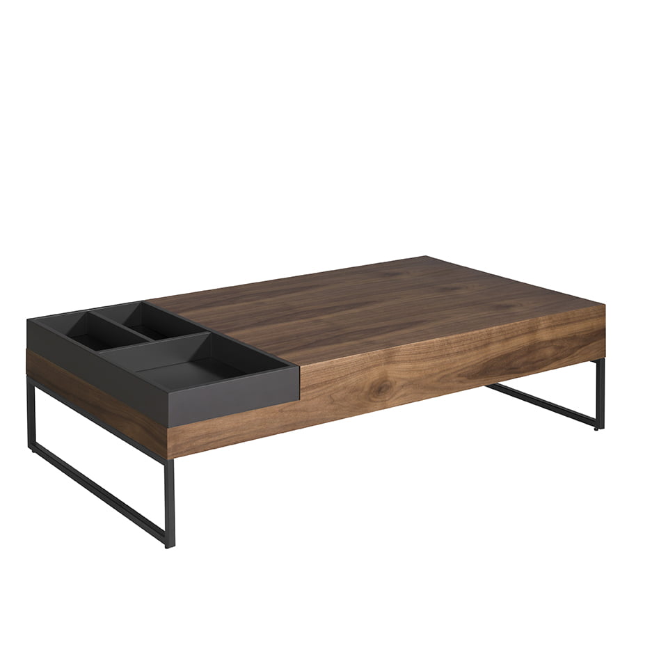 Table basse rectangulaire en bois de couleur gris et noyer