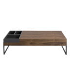 Rectangular coffee table in grey and walnut colour wood