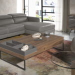 Rectangular coffee table in grey and walnut colour wood