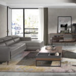 Rectangular coffee table in grey and walnut colour wood