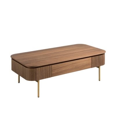(Español) Mesa centro rectangular nogal y acero pulido dorado Coffee table - Angel Cerda