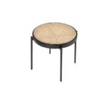 Round corner table in rattan and black steel