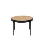 Round coffee table in rattan and black steel