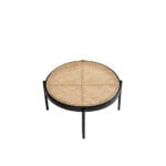 Round coffee table in rattan and black steel