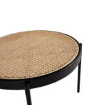 Round coffee table in rattan and black steel