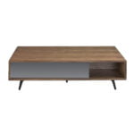 Coffee table in walnut wood and mirror effect black tinted glass