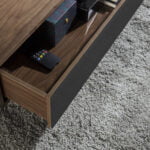 Coffee table in walnut wood and mirror effect black tinted glass