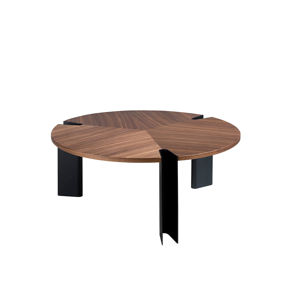 Table basse en bois de noyer et acier noir