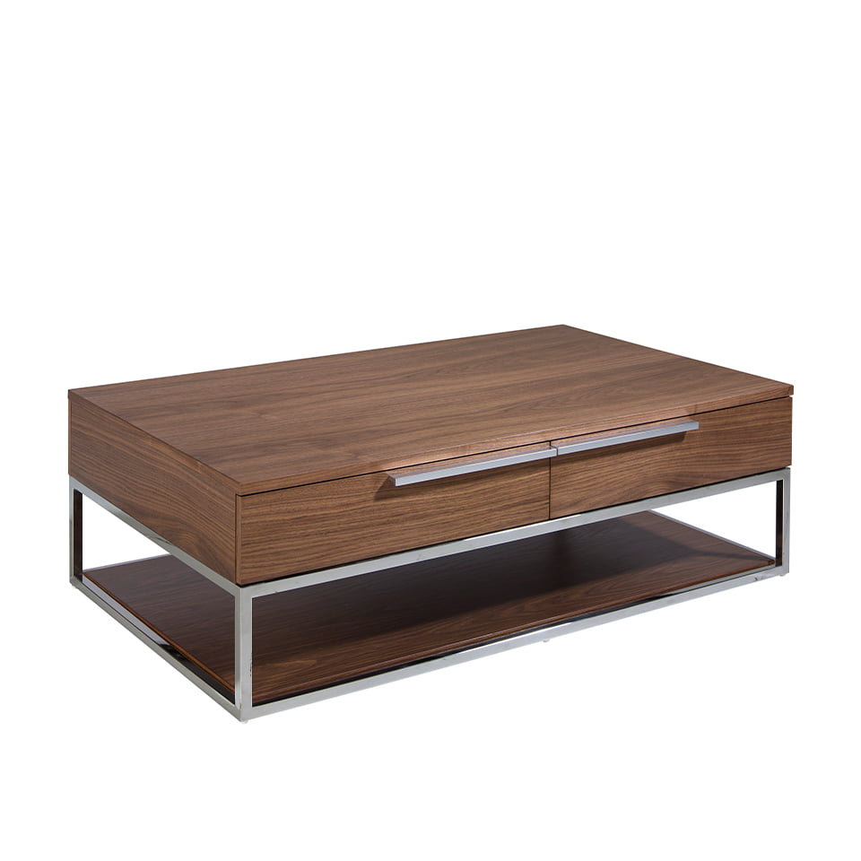 Coffee table walnut wood and chromed steel