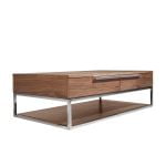 Coffee table walnut wood and chromed steel