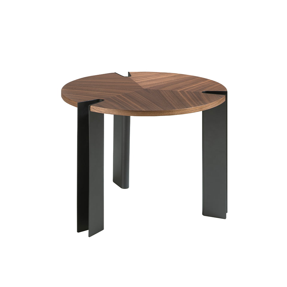 Table d’angle en bois de noyer et acier noir