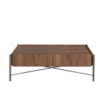 Rectangular coffee table walnut wood and blackened steel