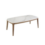 Oval porcelain marble and walnut oval table