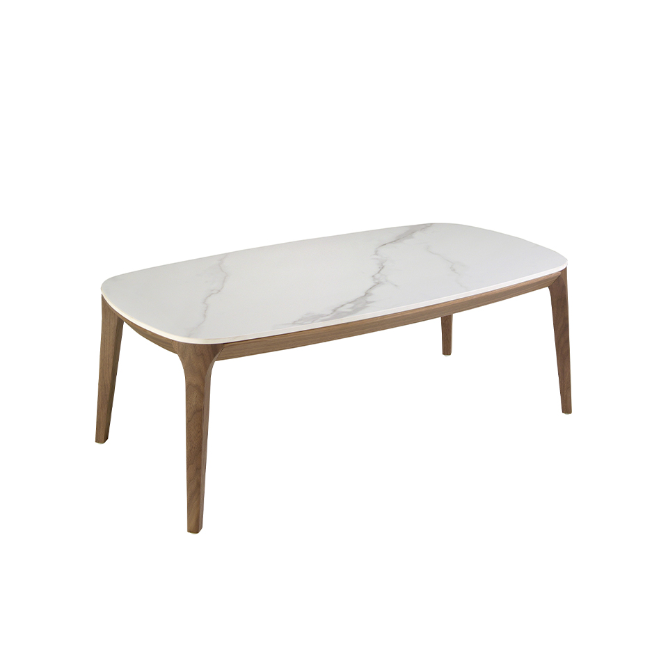 Oval porcelain marble and walnut oval table