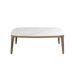 Oval porcelain marble and walnut oval table