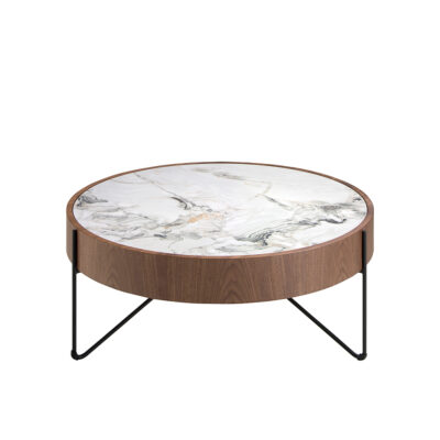 (Español) Mesa centro redonda mármol porcelánico, nogal y acero negro Coffee table - Angel Cerda