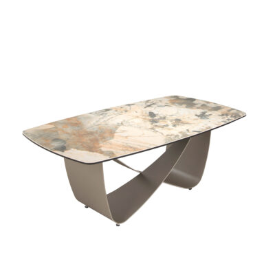 Mesa centro ovalada barril mármol porcelánico y acero taupé metalizado coffee table -Angel Cerda