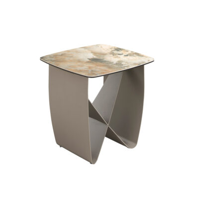 (Español) Mesa rincón cuadrada mármol porcelánico y acero taupé metalizado corner table - Angel Cerda